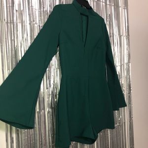 Charlotte Russe Emerald Green Long Sleeve Romper